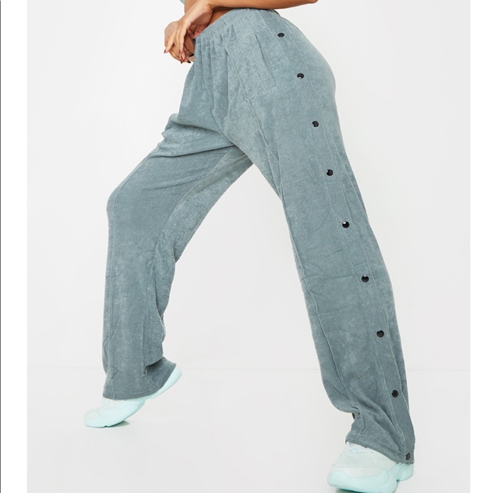 Teal Towelling Popper Side Detail Joggers
